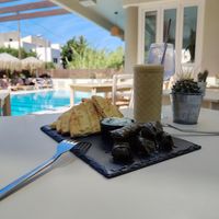 Vine leaves + pitta bread and tzatziki at GOJI Vegan Hotel in Rhodes