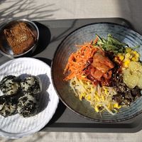 Veggie  glass noodle + sour chili sauce + rice ball, with braised bean curd sheet at Veggie All In - 歐迎食素 in Kaohsiung