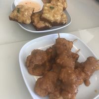 Mushroom toast and satay sticks  at Green Palace Thai Vegetarian in Cabramatta