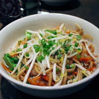 Chinese Le Mein (made vegan by substituting the egg noodles) at Doc Chey's Noodle House in Asheville