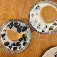 A tea and an almond milk with special toppings that included flan. Delicious!  at Thanh Glado in Ho Chi Minh City