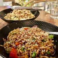 Drunken noodles and papaya salad  at Little Pearl in Manly