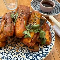 Fried eggplant entree, very generous portion and delicious   at Little Pearl in Manly