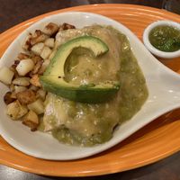 Vegan burrito. Delicious salsa verde at Blue Sky Cafe in Lakewood
