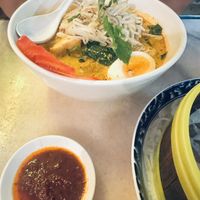 Tofu coconut noodle soup (minus egg for vegan)  at Ho Jiak in Haymarket
