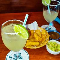 Tortilla chips with salsa, guacamole and Cuervo Margaritas at La Casita in Chiang Mai