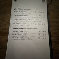 Menu  at Roesel - beer & food in Prague