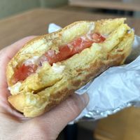 Egg, tomato and cheese breakfast sandwich   at Tera V Burger in Vancouver
