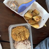 Mock chicken and rice & spring rolls (came with separate sauce)  #Veganuary at So Vegan - Charan Sanitwong in Bangkok