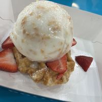 Vegan waffle with toasted coconut ice cream and strawberries   at The Dolly Llama in Winter Garden