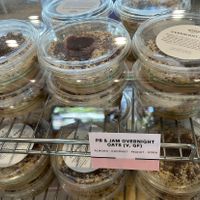 Vegan overnight oats in the cooler  at Voyager Craft Coffee in Cupertino