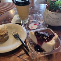 Cheezcake 7$, coconut muffin (both vegan) at Soleil Bakery & Social House in Ocala