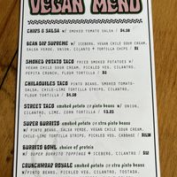 Separate Vegan Menu  at Happy's Taco Shop in Petoskey