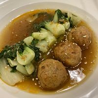 Balls with baby pak choy   at Na Vayla Paplern-Vegan Restaurant in Bangkok