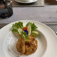 Fried rice and tofu at breakfast   at Na Vayla Paplern-Vegan Restaurant in Bangkok