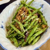 String beans in Szechuan sauce   at Na Vayla Paplern-Vegan Restaurant in Bangkok