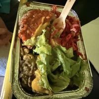 Lentils and vegan burger with sauce and veggies   at Vegan Vibes in St Georges