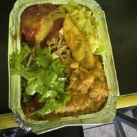 Spaghetti and Lentil Balls. Also had home baked Rolls and Chocolate Cake    at Vegan Vibes in St Georges