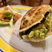 Arepas filled with black beans and avocado  at Mindo Obansi in Mindo