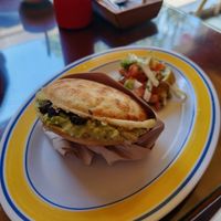 Arepas with black beans and guacamole at Mindo Obansi in Mindo