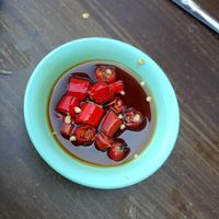 Extra vegan chilli sauce (instead of chilli's in fish sauce) at Joy's Place in Pai