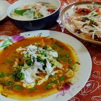 Panang curry, papaya salad and Tom Ka Gai soup #Veganuary at Samosa Thai Restaurant in Koh Tao