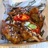 Chive and leek wontons  at Salt N Fire in Inverness