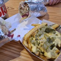 burger loaded fries and falafel wrap at Salt N Fire in Inverness