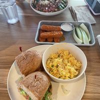 Santa Fe chikn with mac and cheese. Skip the mac and cheese but the rest was great. Buffalo wings are like coated chikn tenders   at Veggie Grill by Next Level in Portland