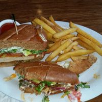 A buffalo bomber sandwich made 'El Dorado' style that I'm crushing! at Veggie Grill by Next Level in Portland