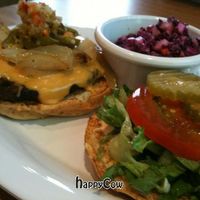 VG-Cheeseburger with Red Cabbage Slaw at Veggie Grill at Next Level Veggie Grill in Portland