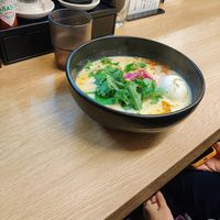 Soy milk based broth and egg at Tsukemen Zuppa - (つけ麺zuppa) in Tokyo
