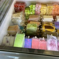 Top Row Made of Fruit de Agua (Water-based) Always Confirm  at Paleteria Neveria La Flor de Michoacan in Riverbank