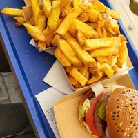 Fries and Smokey Beyond Meat Burger at Vlaams Friethuis de Meeuw in Katwijk Aan Zee