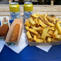 Vegan Koket, vegan Kipcorn and Fries Special  at Vlaams Friethuis de Meeuw in Katwijk Aan Zee