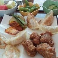 Vegan 'chicken' nuggets & gyozas at Prunus in Kyoto