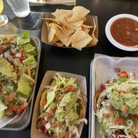 Left to right - taco salad, taco, tostada.   at Luchador Brewing in Cathedral City