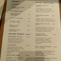 Diner menu at Breakaway in Sint Geertruid