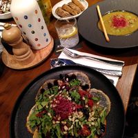 Celeriac carpaccio and green curry soup at Breakaway in Sint Geertruid
