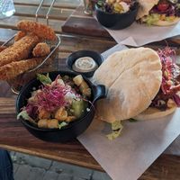 Truffle burger with sweet potatoes at Breakaway in Sint Geertruid