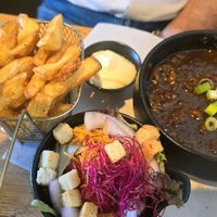 Fries, salad, "zoervleisj " at Breakaway in Sint Geertruid