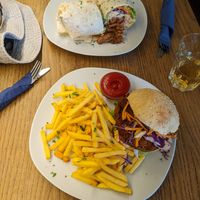 Seitan wrap and burger (+Almdudler) at Cafe Erde in Graz