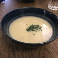 Vegan cream of celery soup. at Cafe Erde in Graz