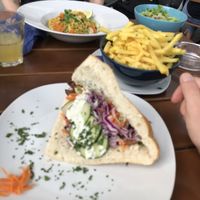 Gyros with fries and pat thai  at Cafe Erde in Graz