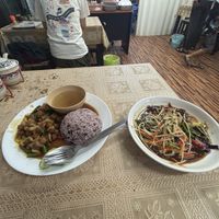 Fried protein with rice, Som Tam  at Eat Me Veggie & Vegan in Bangkok