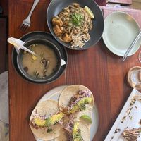 Fish tacos, miso soup, pad Thai  at Terrestre Cocina Compasión in San Juan