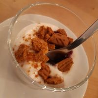 Menu of the day / Dessert / Soy yoghourt at La Oveja Negra in Madrid