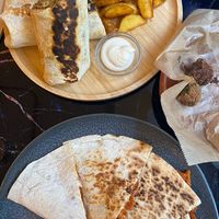 Wrap, quesadillas and croquetas (almost finished those before I remembered to take a picture 😆)  at La Oveja Negra in Madrid