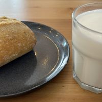 bread and limonada de coco  at La Oveja Negra in Madrid