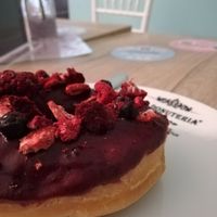 Red fruit donut at La Donuteria in Trnava